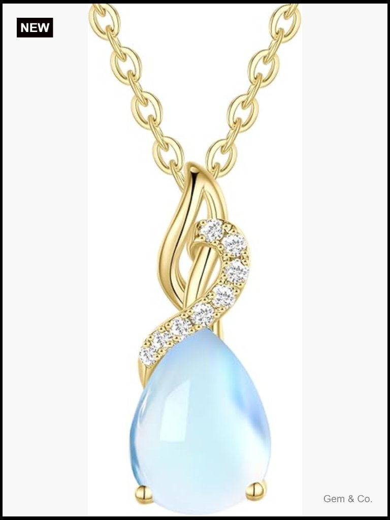 14k Yellow Gold Teardrop Moonstone Pendant Necklace With Diamond Accent